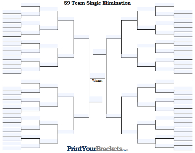 Fillable 59 Team Single Elimination Tournament Bracket