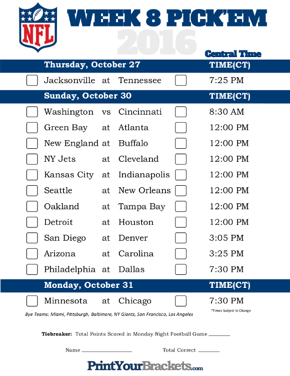 Printable Week 8 Nfl Sheets Hot Sex Picture