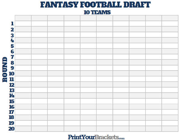 Printable 10 Team Fantasy Football Draft Board