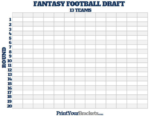 Printable 13 Team Fantasy Football Draft Board