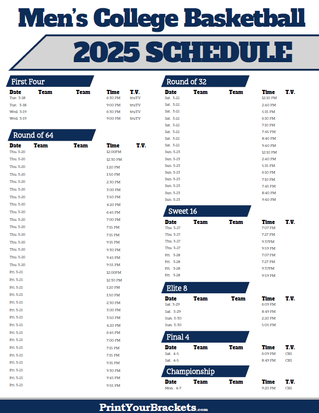 NCAA March Madness Schedule