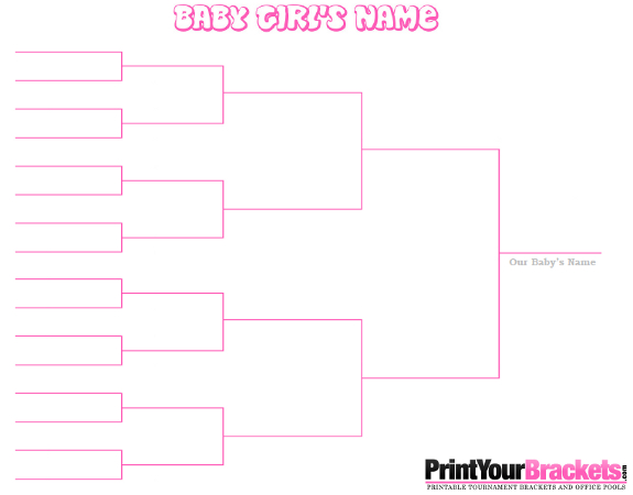 Printable 16 Name Baby girl Tournament Bracket