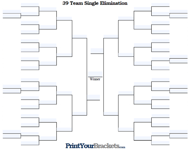 Fillable 39 Team Single Elimination Tournament Bracket