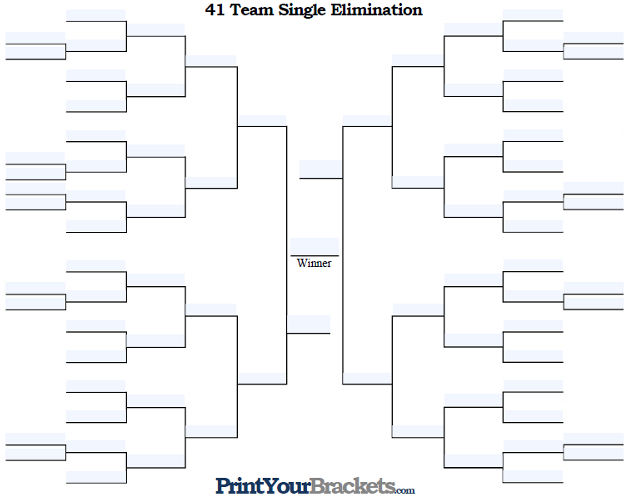 Fillable 41 Team Single Elimination Tournament Bracket