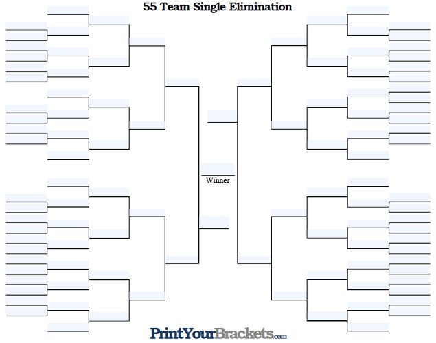 Fillable 55 Team Single Elimination Tournament Bracket