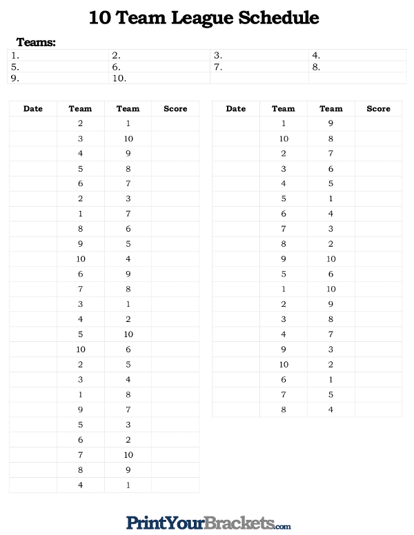 10 Team Schedule Template Excel