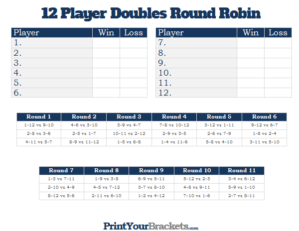 12 Players Doubles Round Robin Tournament 