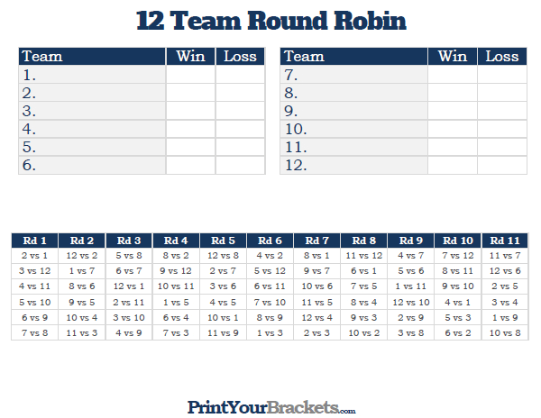 12 Team Round Robin Schedule 