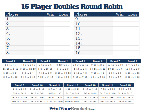 16 Players Doubles Round Robin Tournament 