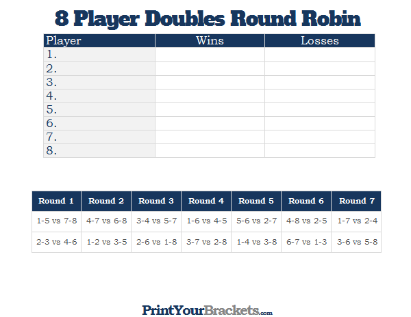 8-Team Round Robin Tournament Printable
