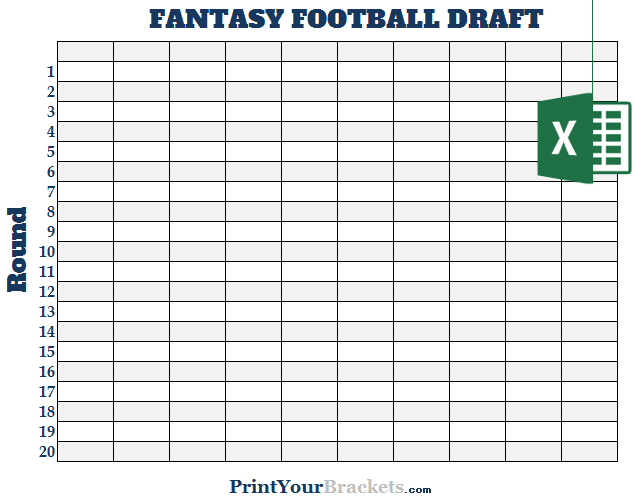 Excel 10 Team Fantasy Football Draft Board - Editable
