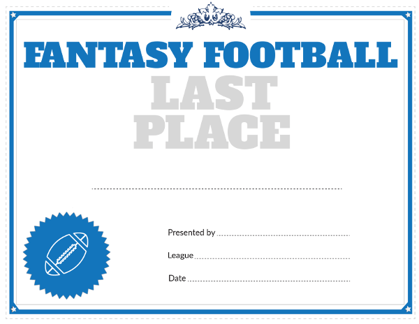 Printable Fantasy Football Last Place Award Certificate