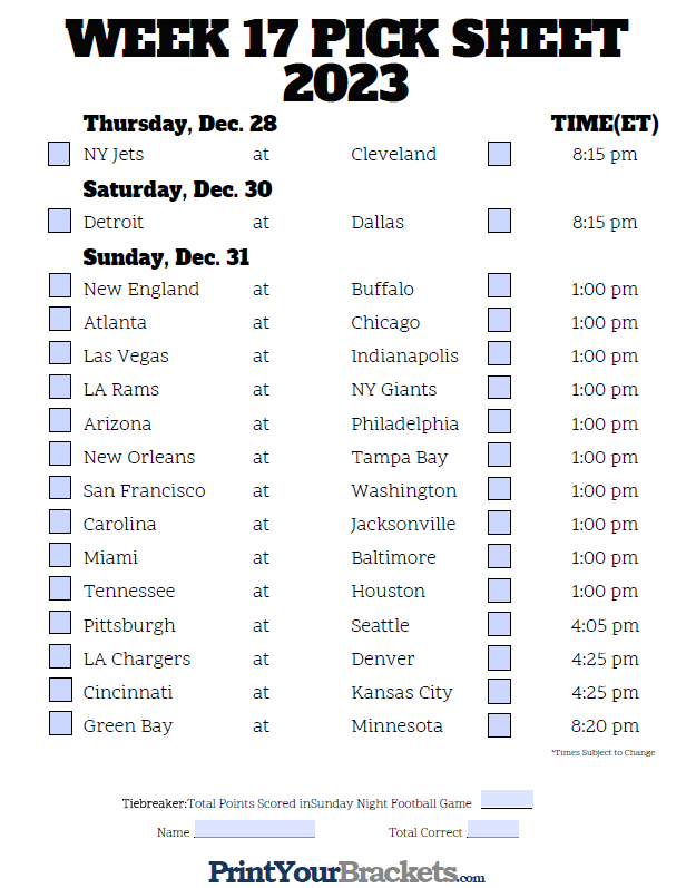 nfl games week 17 and point spread