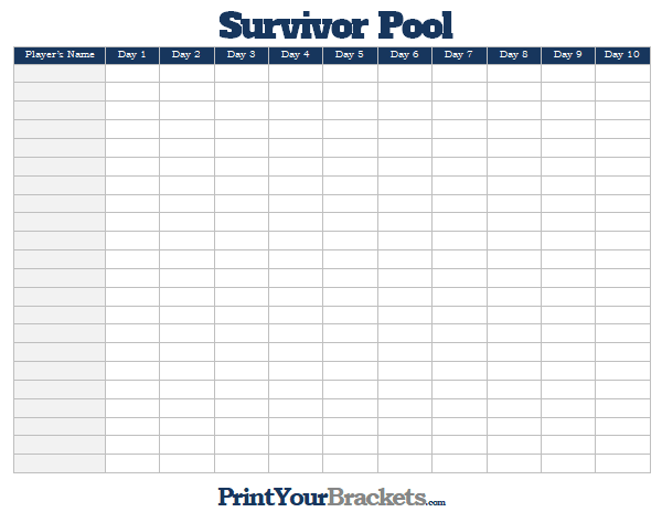March Madness Survivor Pool - Printable NCAA Suicide Pool