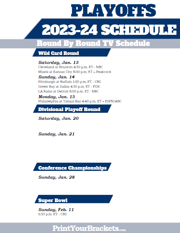 Printable NFL Playoff game schedule for the 2020-21 season - Interbasket