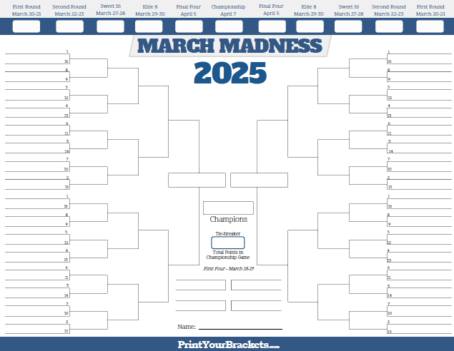 Printable March Madness Bracket
