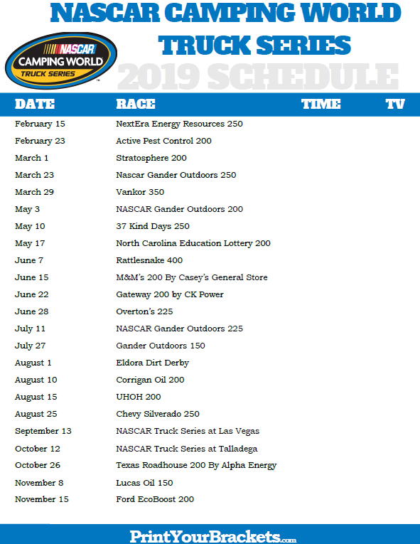 Printable Nascar Camping World Truck Series Schedule 2021