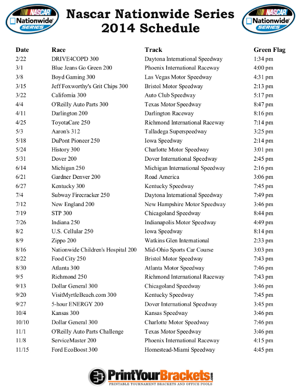 Nascar Race Schedule Printable