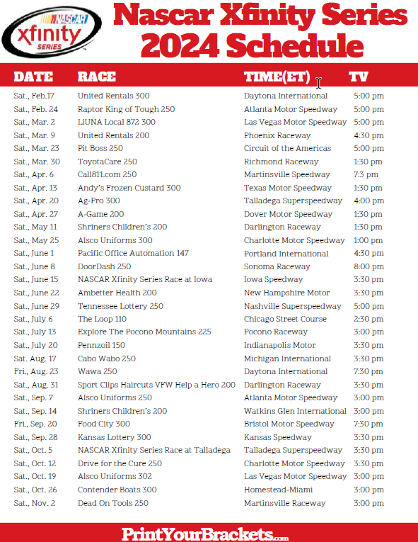 2024 NASCAR Schedule Printable Your Guide to the Thrilling Race Season