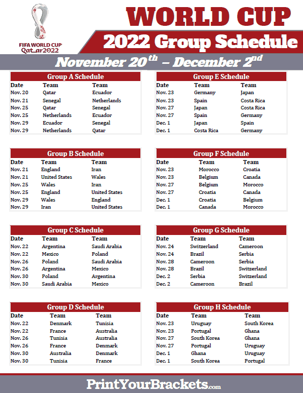 World Cup Schedule Printable
