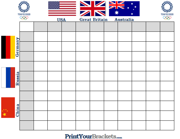 Printable Summer Olympics Square Grid Office Pool