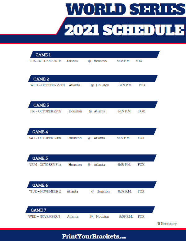 2021 MLB World Series TV Schedule Printable