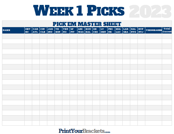 Nfl Week 1 Picks Master Sheet Grid 2020