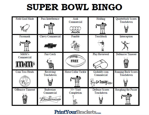 Super Bowl Bingo Sheets - Printable